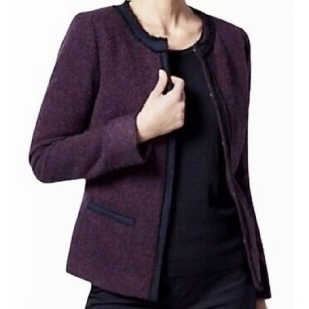 Talbots Women's Navy‎ Red Boucle Tweed Blazer Wool Braided Trim Size 16 New $179